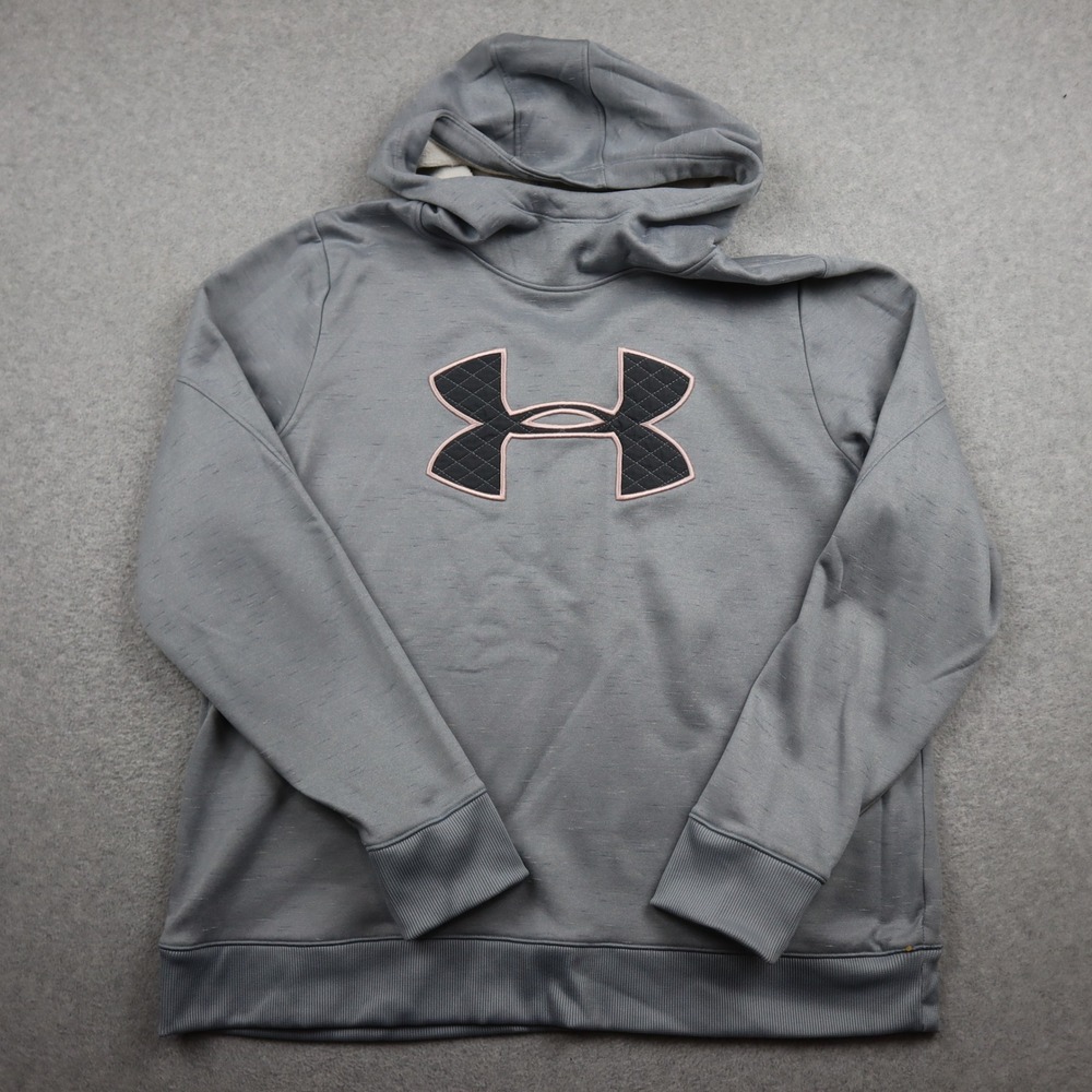 Under Armour Hoodie Womens XL ColdGear Gray Quilted Logo Loose Fit Pullover